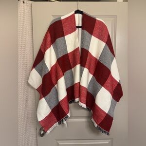Banana Republic White, Red and Grey Knit Poncho